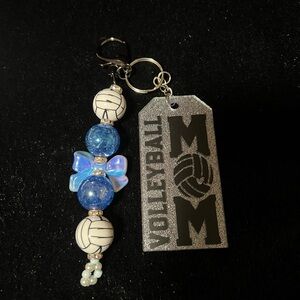 Volleyball Mom Acrylic Keychain with Blue Beads Handmade